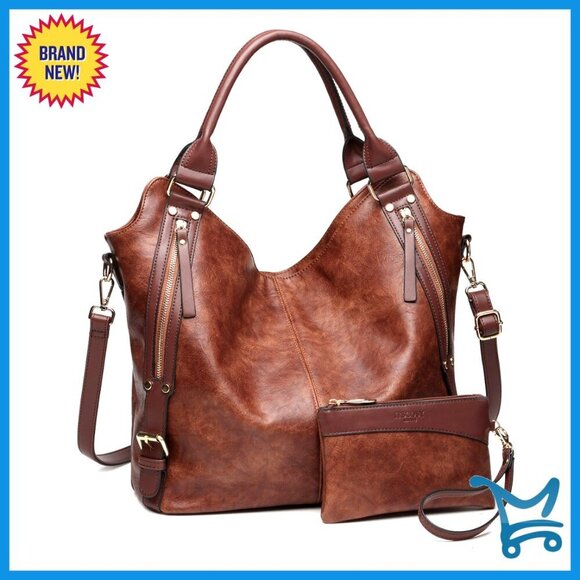 Handbags - Large Capacity PU Leather Hobo Tote Bag with Adjustable Shoulder Strap